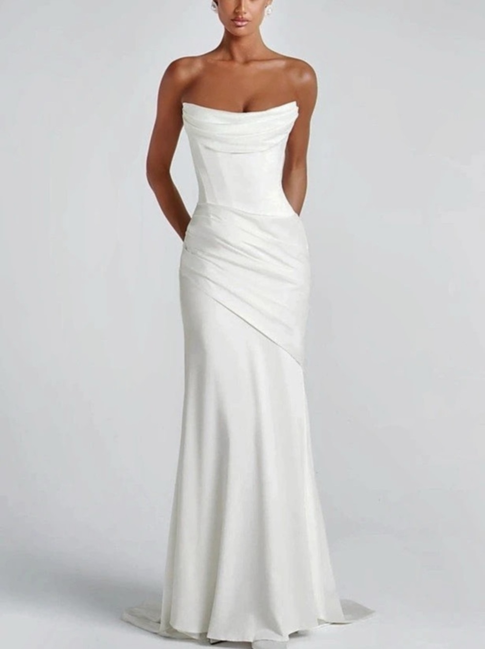 Babyboo Strapless Ruched Maxi Dress in White Like New